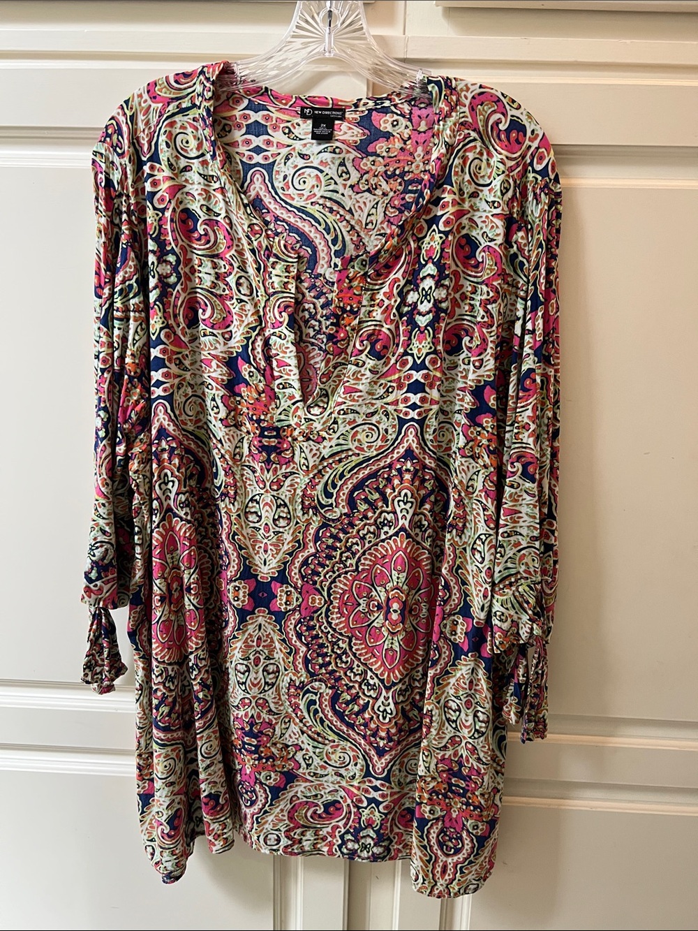new directions Pink Multi Paisley V-Neck Blouse